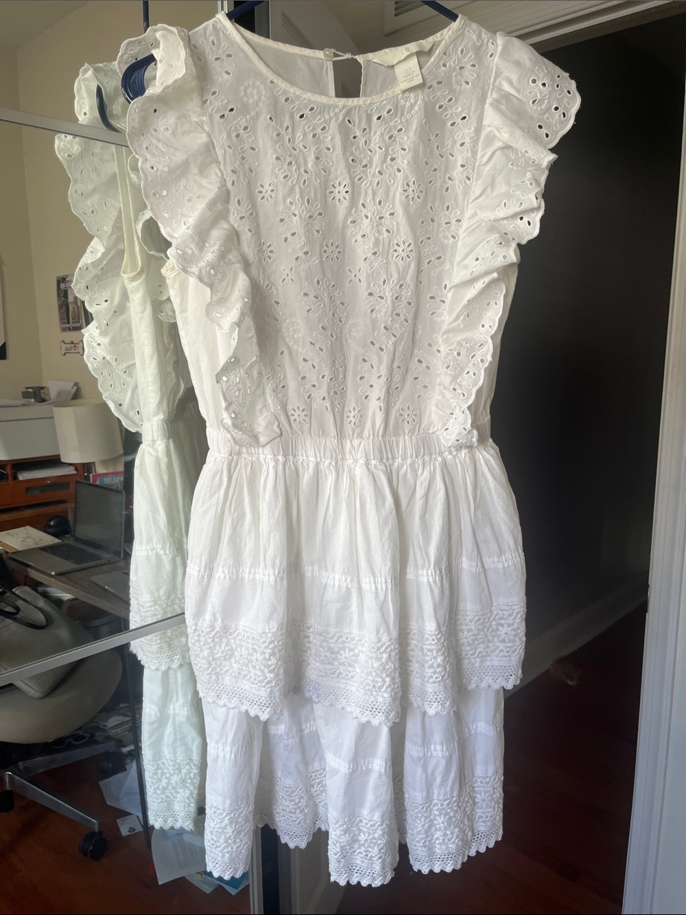 H&M White Eyelet Ruffle Mini Dress